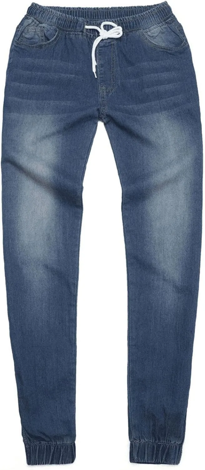 hlysgo Women Pull On Denim Joggers High Waist Stretch Drawstring Jeans with Pocket Casual Baggy Straight Jeans Trousers
