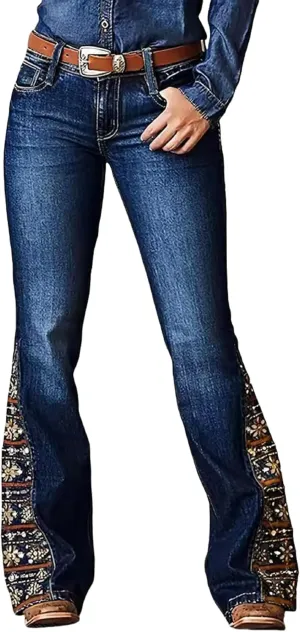 Huang's Women's Trendy Boot Cut Stretch Flare Jeans Skinny Denim Trousers