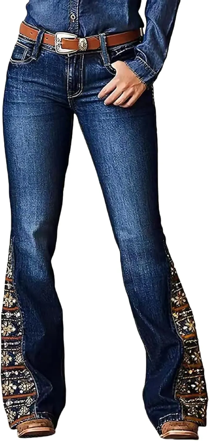 Huang's Women's Trendy Boot Cut Stretch Flare Jeans Skinny Denim Trousers