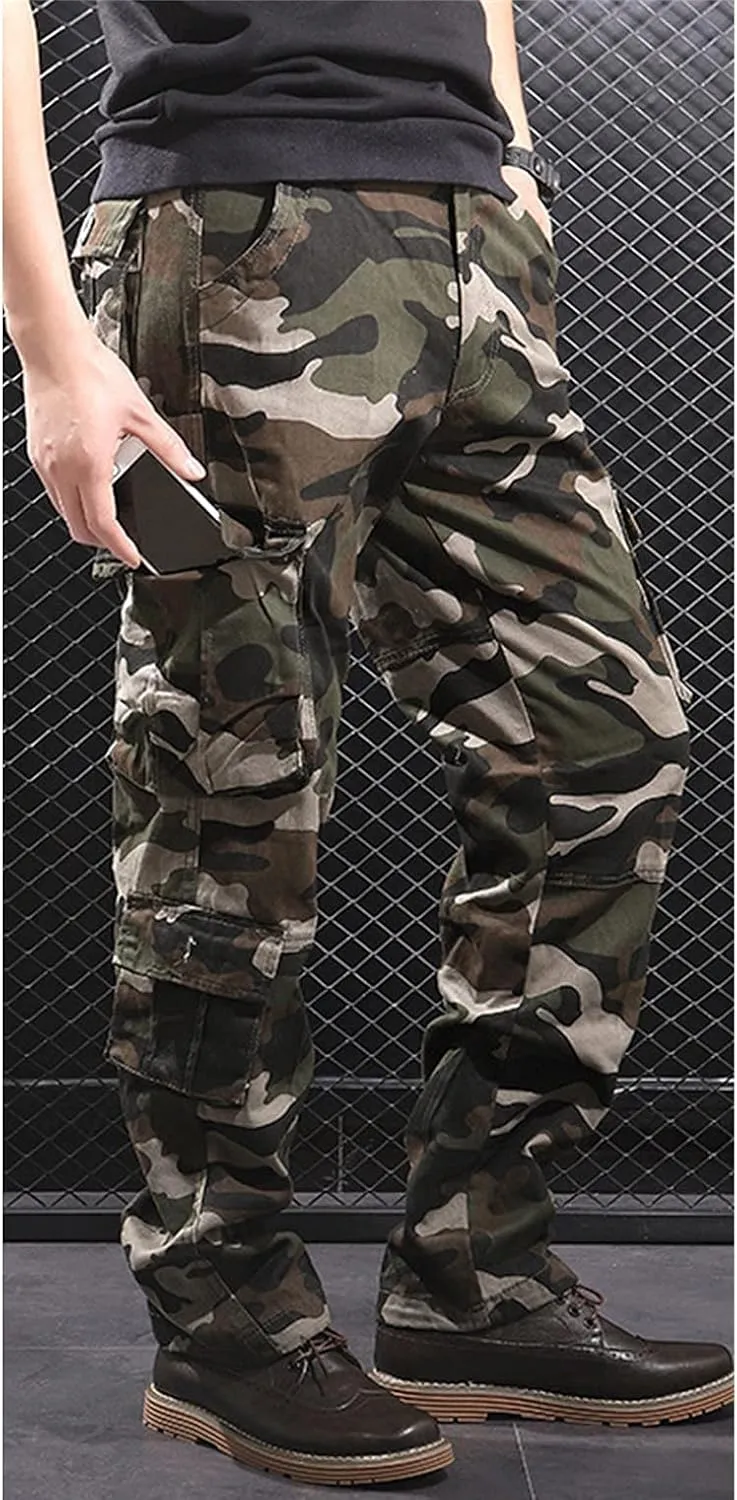 JEKE-DG Men's Regular Tapered Cargo Pant Multi Pocket Military Pants Camo Combat Work Trousers Workwear