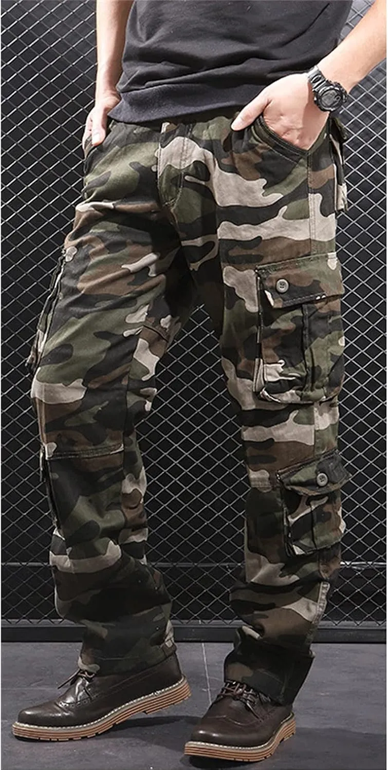 JEKE-DG Men's Regular Tapered Cargo Pant Multi Pocket Military Pants Camo Combat Work Trousers Workwear