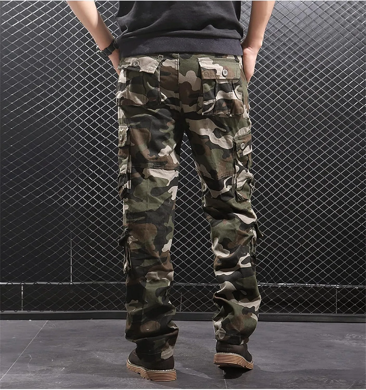 JEKE-DG Men's Regular Tapered Cargo Pant Multi Pocket Military Pants Camo Combat Work Trousers Workwear