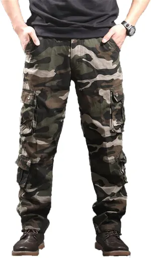 JEKE-DG Men's Regular Tapered Cargo Pant Multi Pocket Military Pants Camo Combat Work Trousers Workwear