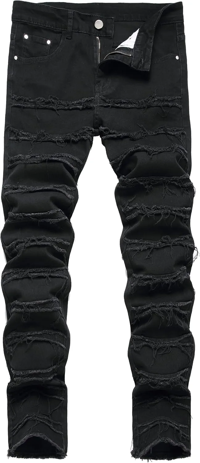 JUNBAOSS Men's Slim Fit Jeans Stretch Ripped Skinny Jeans for Men, Fashion Straight Leg Comfort Flex Waist Casual Pants