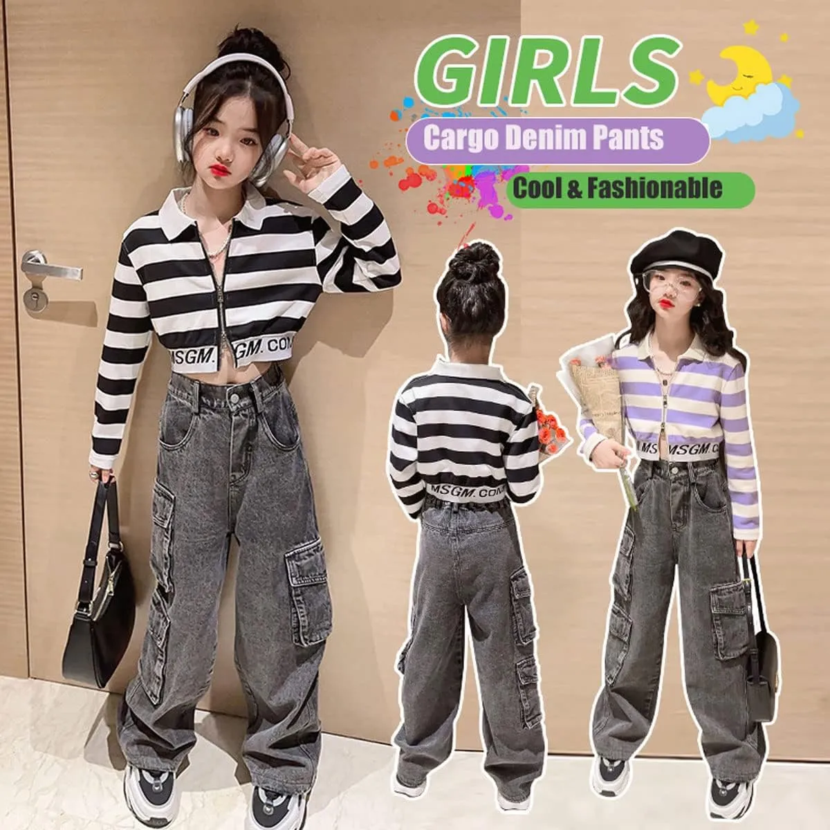Kids Girls Ripped Distressed Washed Baggy Wide Leg Casual Jeans Size 5-14 yrs