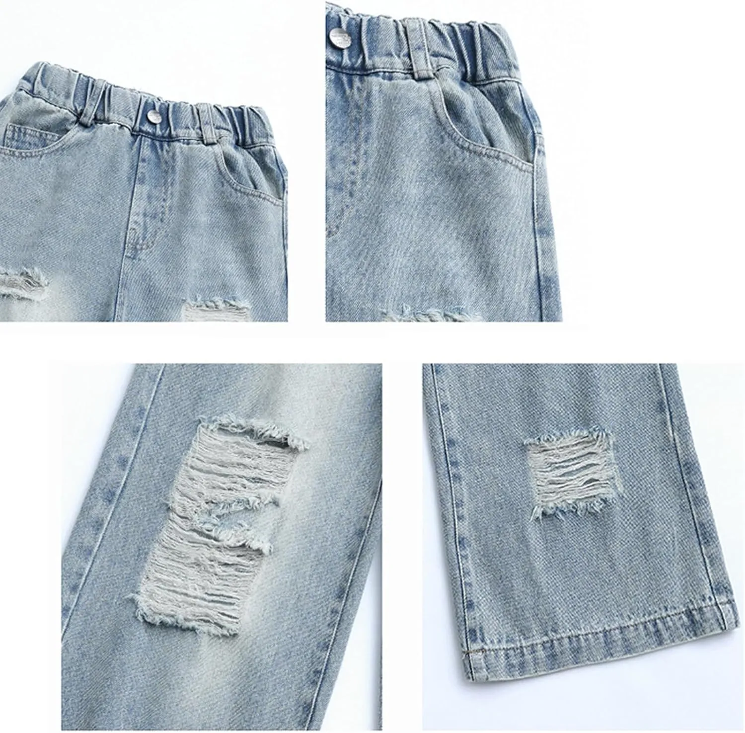 Kids Girls Ripped Distressed Washed Baggy Wide Leg Casual Jeans Size 5-14 yrs