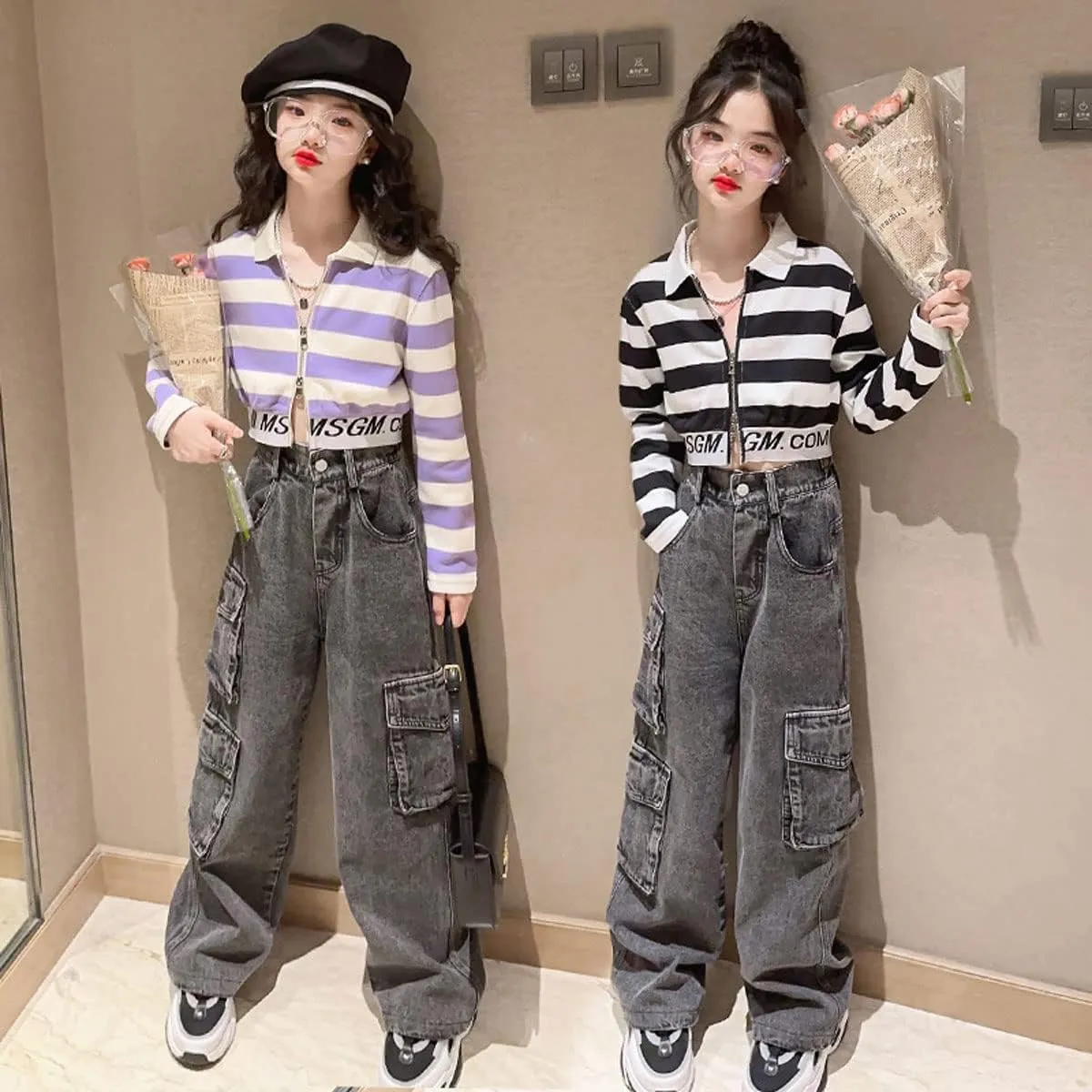 Kids Girls Ripped Distressed Washed Baggy Wide Leg Casual Jeans Size 5-14 yrs