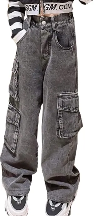 Kids Girls Ripped Distressed Washed Baggy Wide Leg Casual Jeans Size 5-14 yrs