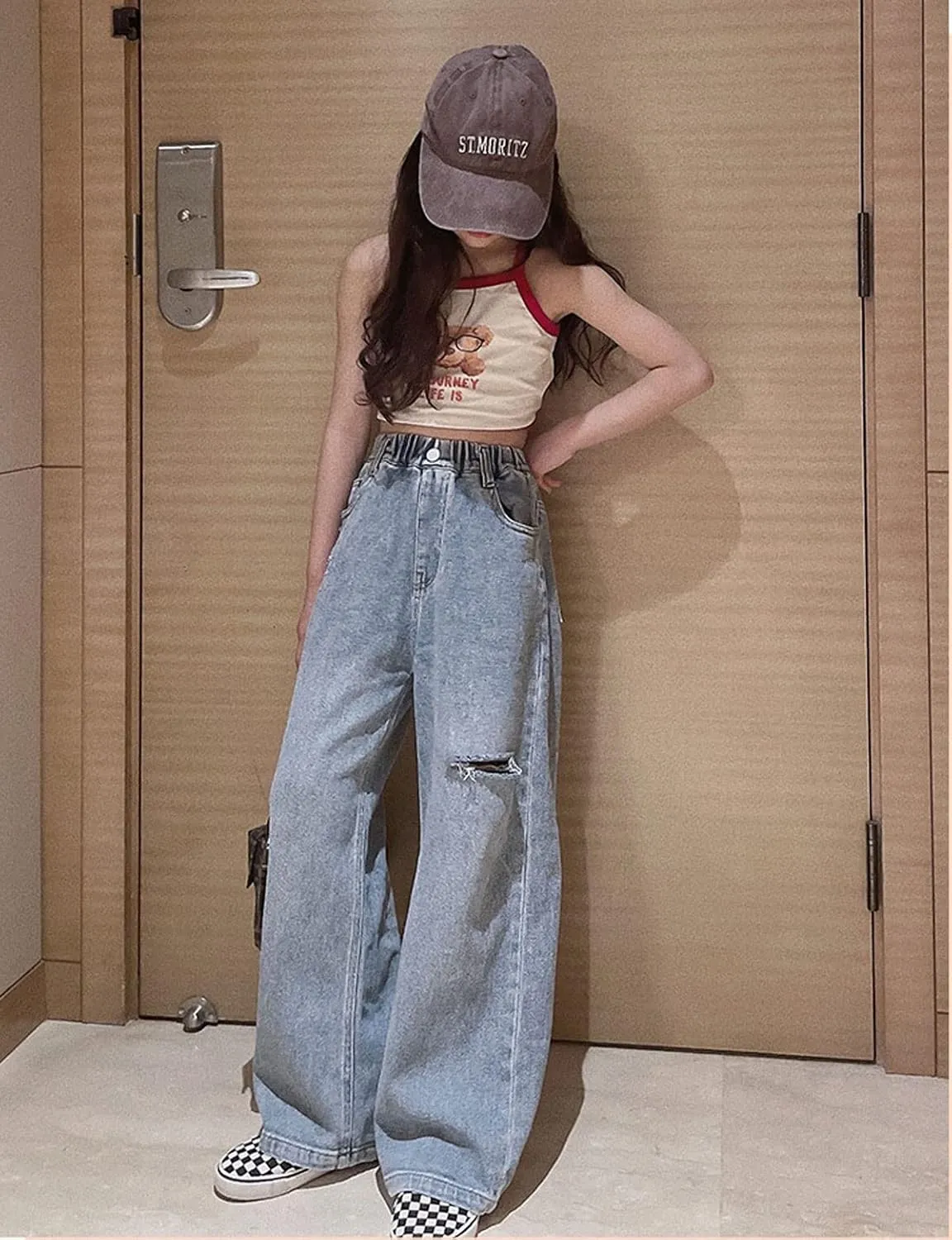Kids Girls Ripped Distressed Washed Baggy Wide Leg Casual Jeans Size 5-14 yrs