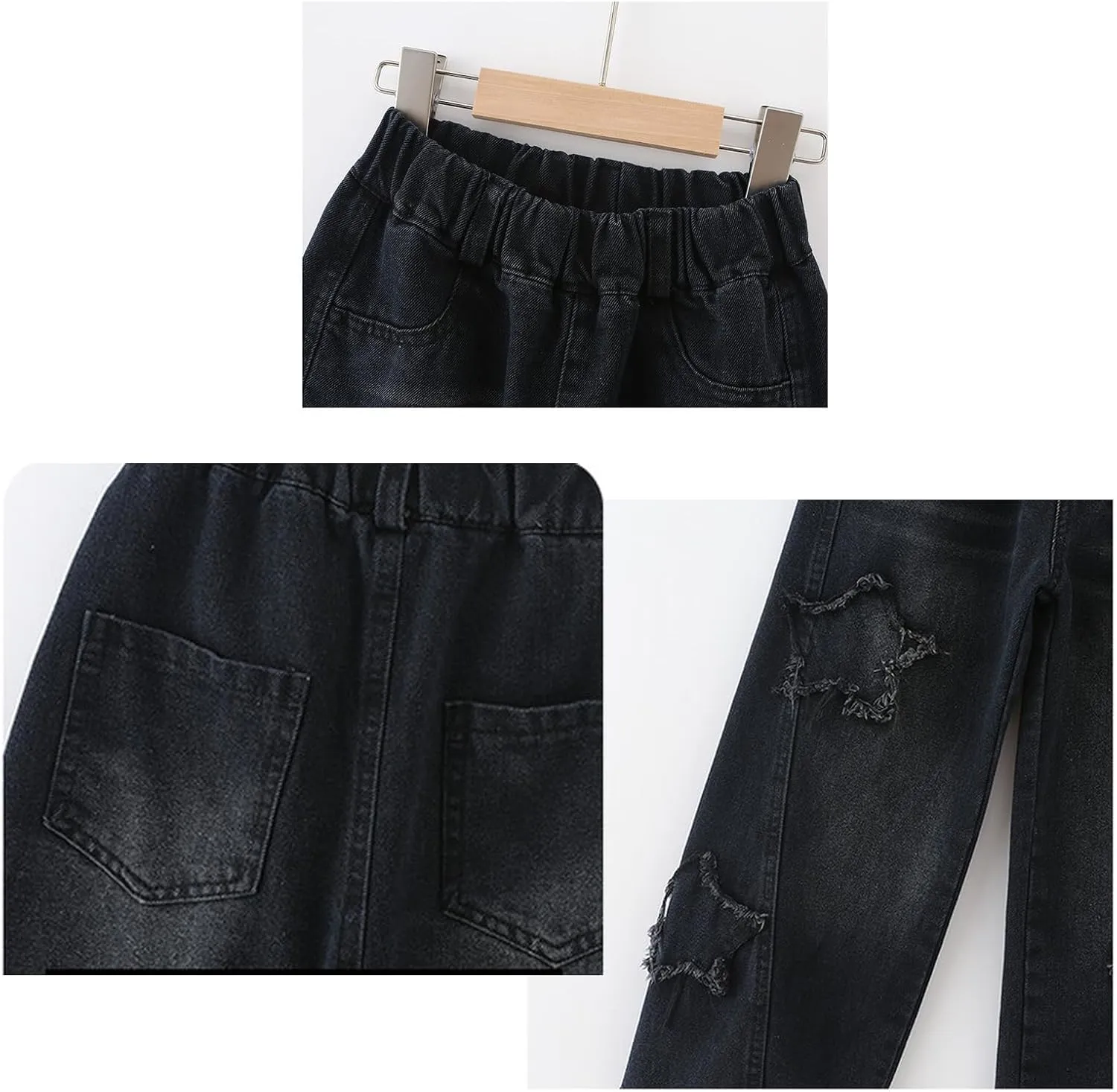 Kids Girls Ripped Distressed Washed Baggy Wide Leg Casual Jeans Size 5-14 yrs