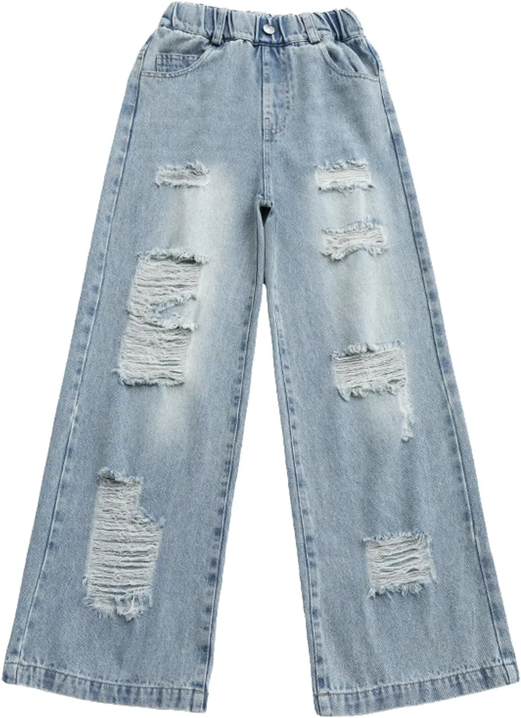 Kids Girls Ripped Distressed Washed Baggy Wide Leg Casual Jeans Size 5-14 yrs