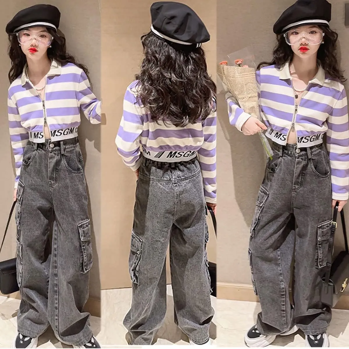 Kids Girls Ripped Distressed Washed Baggy Wide Leg Casual Jeans Size 5-14 yrs