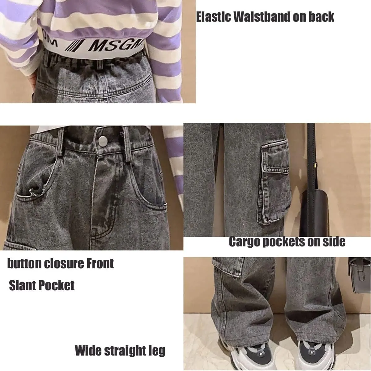 Kids Girls Ripped Distressed Washed Baggy Wide Leg Casual Jeans Size 5-14 yrs