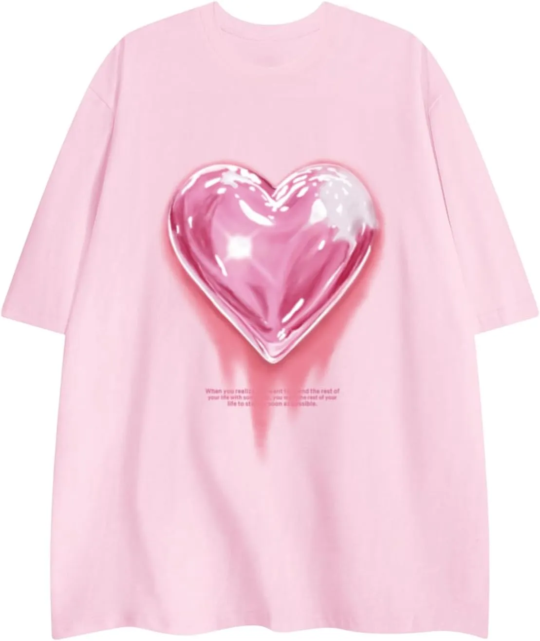 KIEKIECOO Oversized Graphic Tees for Women Cute Shirts for Teens Girls Casual Heart Shirt Men Cotton Tshirts Loose Fit