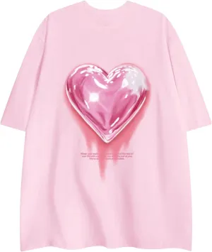KIEKIECOO Oversized Graphic Tees for Women Cute Shirts for Teens Girls Casual Heart Shirt Men Cotton Tshirts Loose Fit