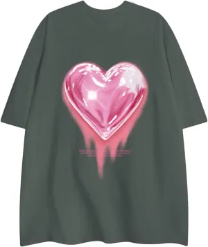 KIEKIECOO Oversized Graphic Tees for Women Cute Shirts for Teens Girls Casual Heart Shirt Men Cotton Tshirts Loose Fit