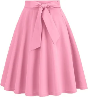 Knee Length Skirts for Women Dressy Casual Comfy Summer Pleated a Line Skirts High Waisted Swing Skater Skirt