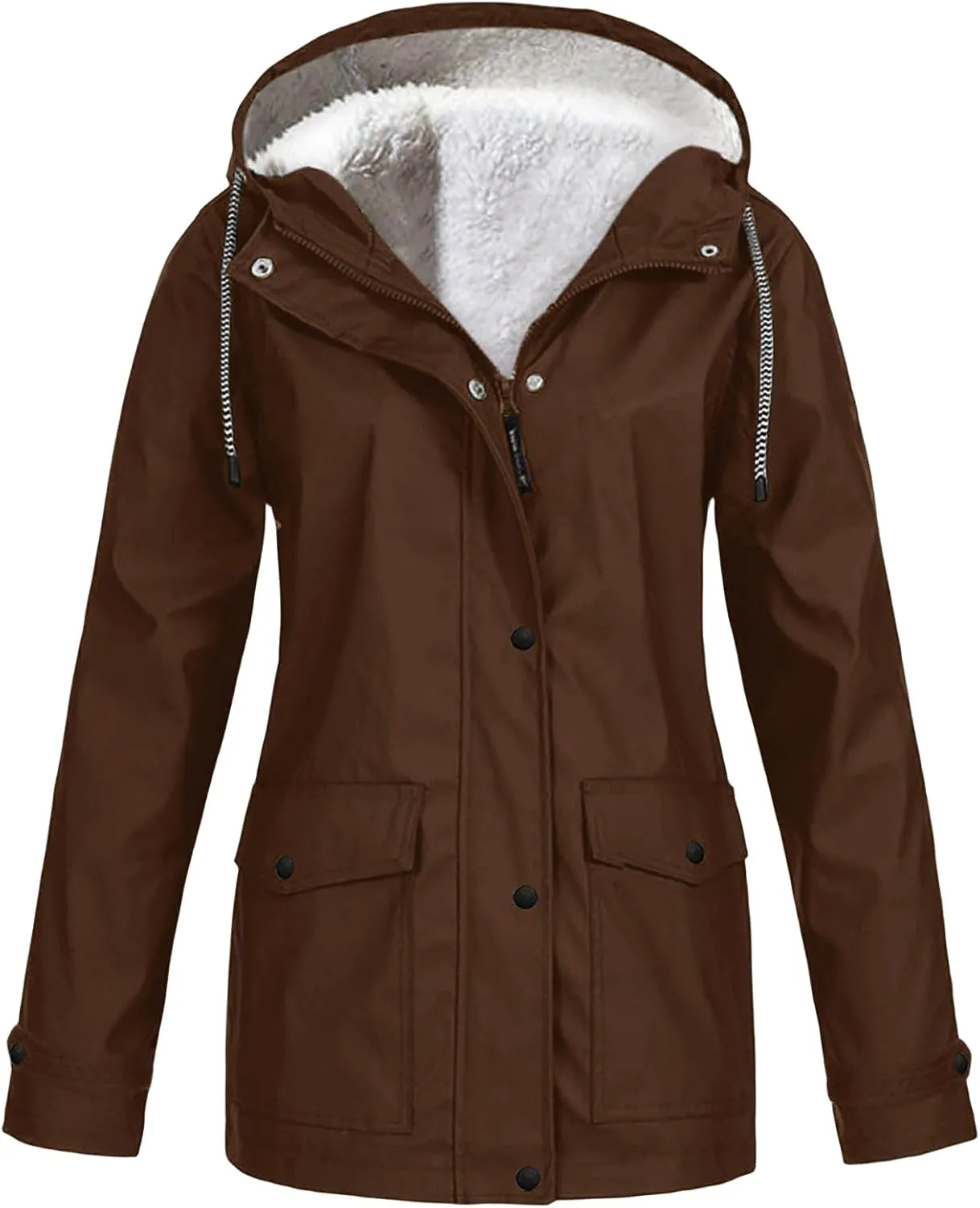 Kubbon Women's Trench Coats Waterproof Hooded Rain Jackets Softshell Warm Fleece Lined Windbreaker Jackets Going Out Outwear