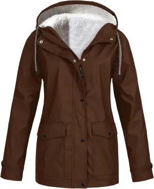 Kubbon Women's Trench Coats Waterproof Hooded Rain Jackets Softshell Warm Fleece Lined Windbreaker Jackets Going Out Outwear