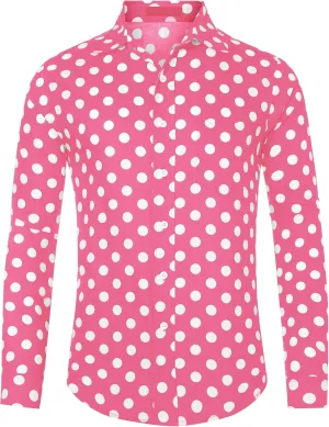 Lars Amadeus Polka Dots Dress Shirt for Men's Button Down Long Sleeve Casual Business Shirts