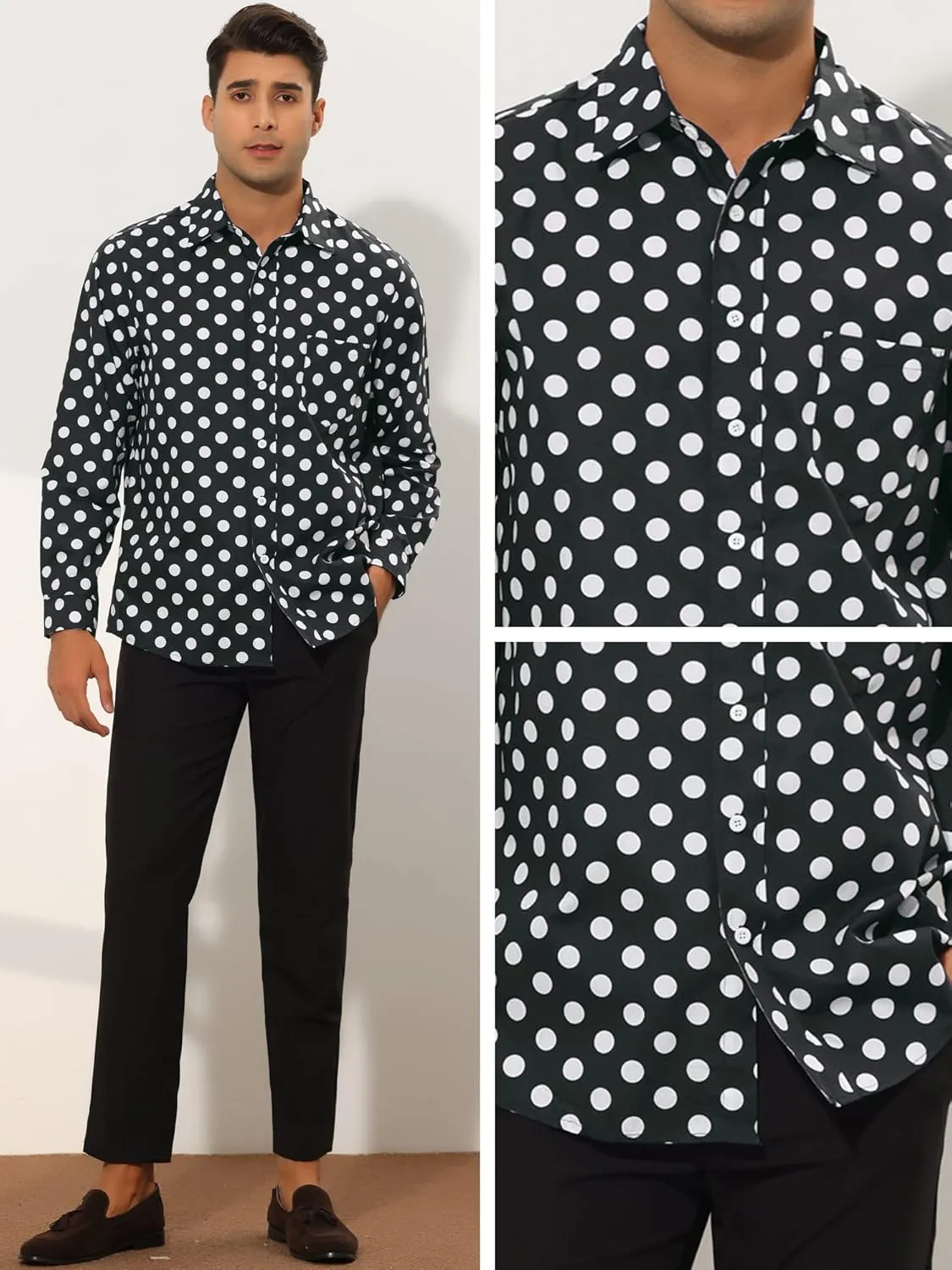 Lars Amadeus Polka Dots Dress Shirt for Men's Button Down Long Sleeve Casual Business Shirts