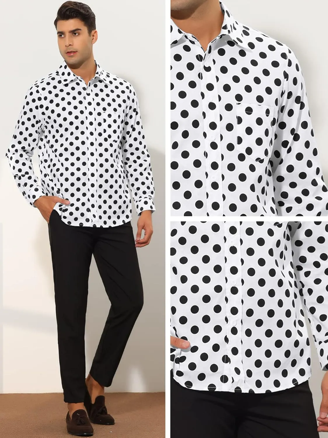 Lars Amadeus Polka Dots Dress Shirt for Men's Button Down Long Sleeve Casual Business Shirts