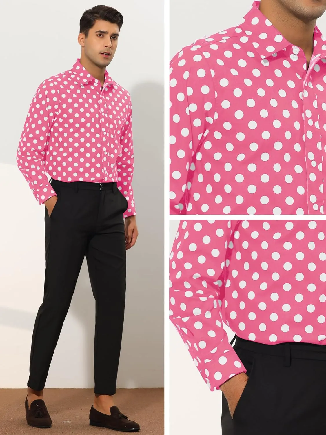 Lars Amadeus Polka Dots Dress Shirt for Men's Button Down Long Sleeve Casual Business Shirts