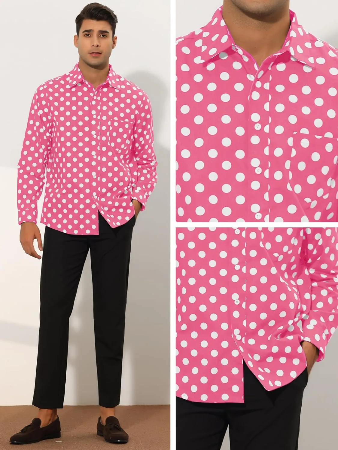 Lars Amadeus Polka Dots Dress Shirt for Men's Button Down Long Sleeve Casual Business Shirts