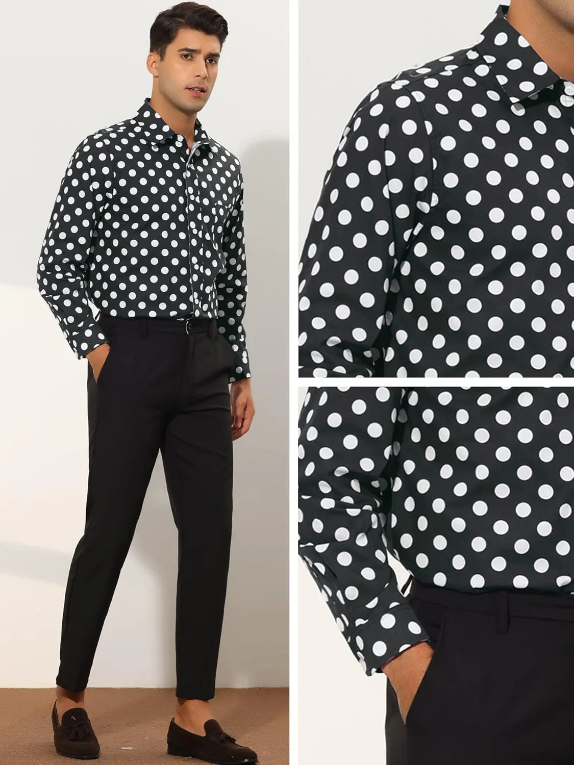 Lars Amadeus Polka Dots Dress Shirt for Men's Button Down Long Sleeve Casual Business Shirts