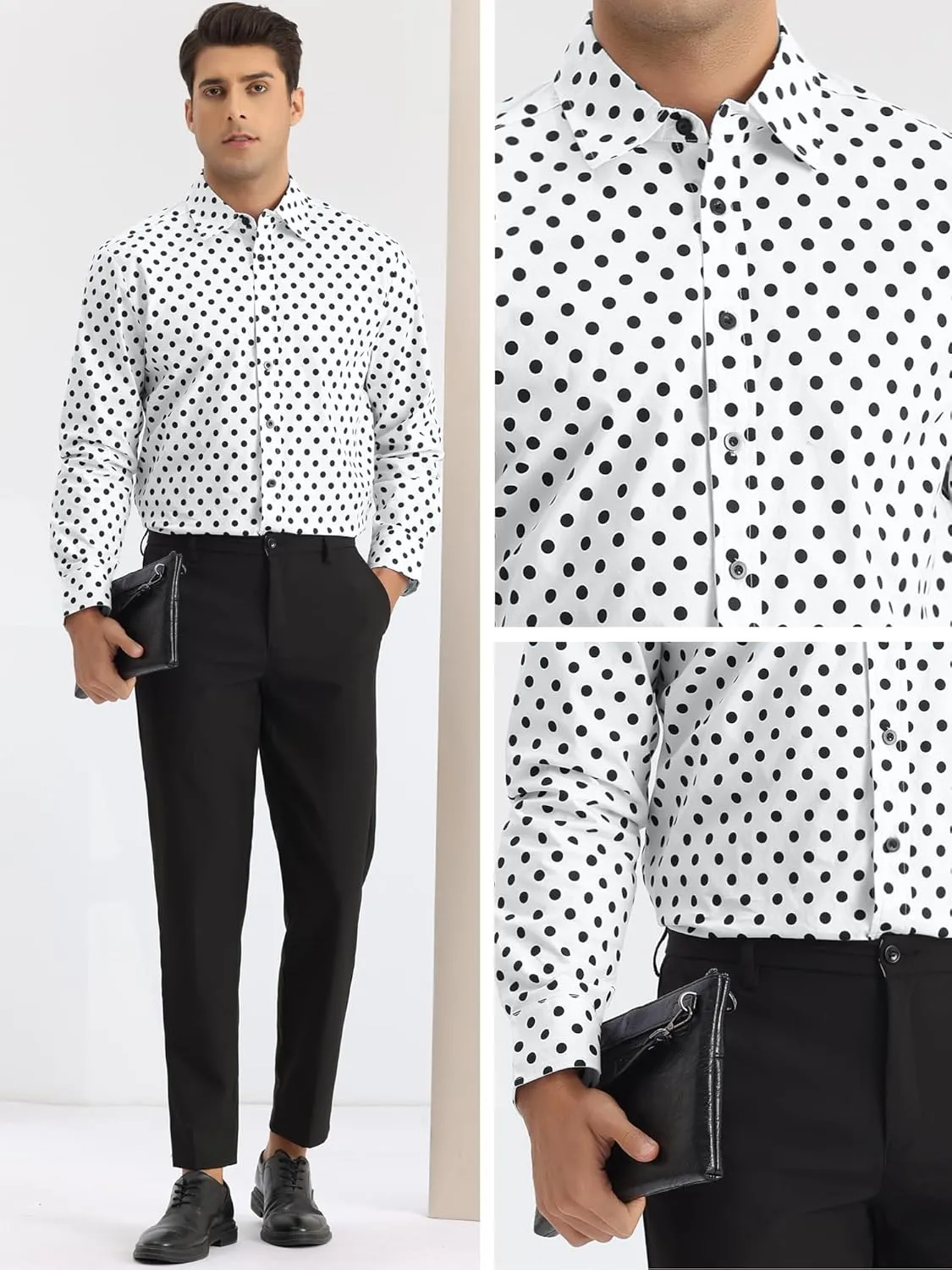 Lars Amadeus Polka Dots Pattern Shirt for Men's Long Sleeves Color Block Business Shirts