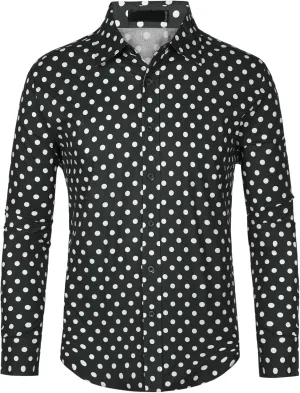 Lars Amadeus Polka Dots Pattern Shirt for Men's Long Sleeves Color Block Business Shirts