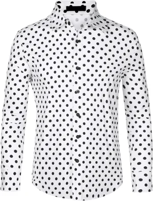 Lars Amadeus Polka Dots Pattern Shirt for Men's Long Sleeves Color Block Business Shirts