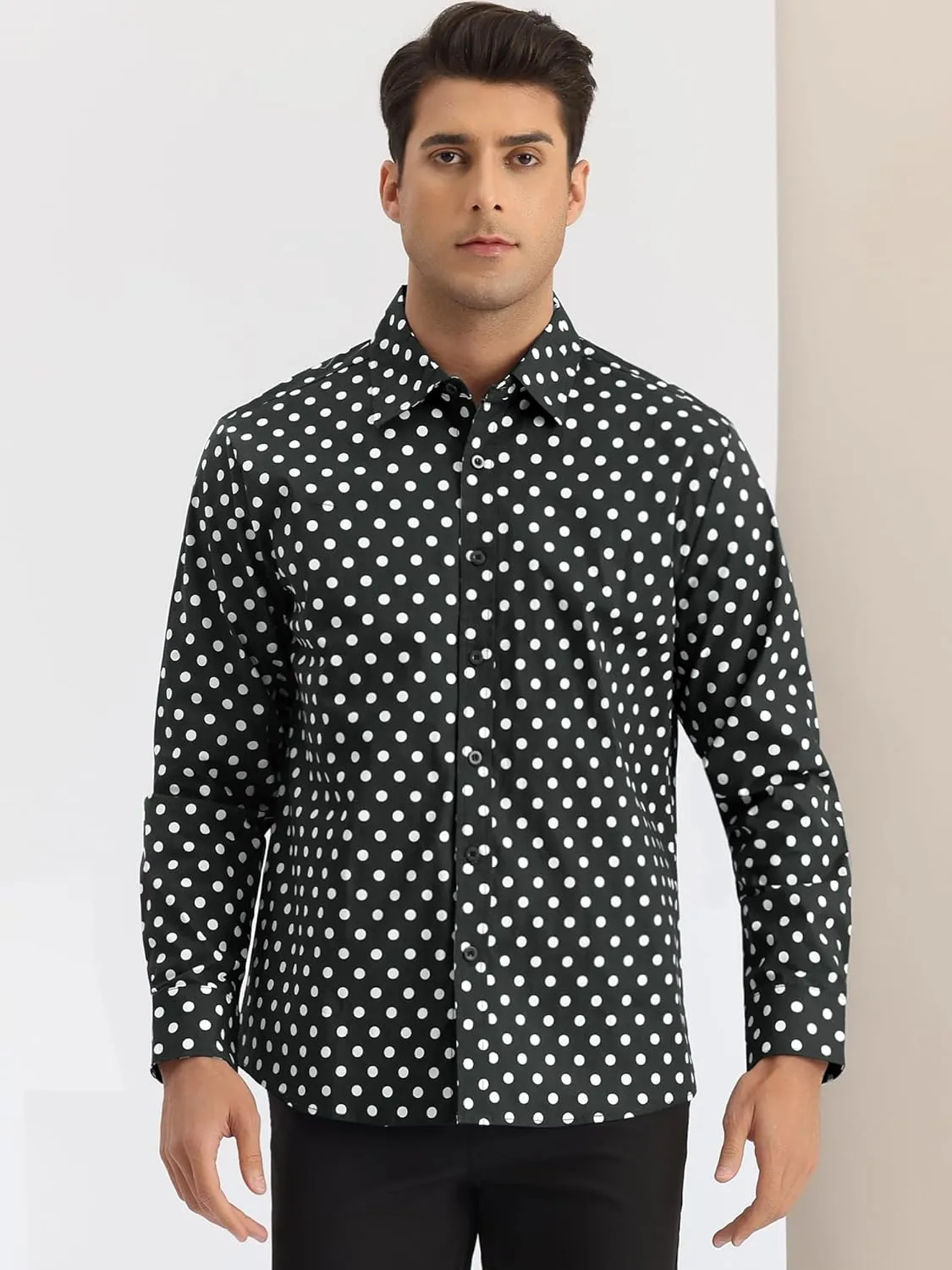 Lars Amadeus Polka Dots Pattern Shirt for Men's Long Sleeves Color Block Business Shirts