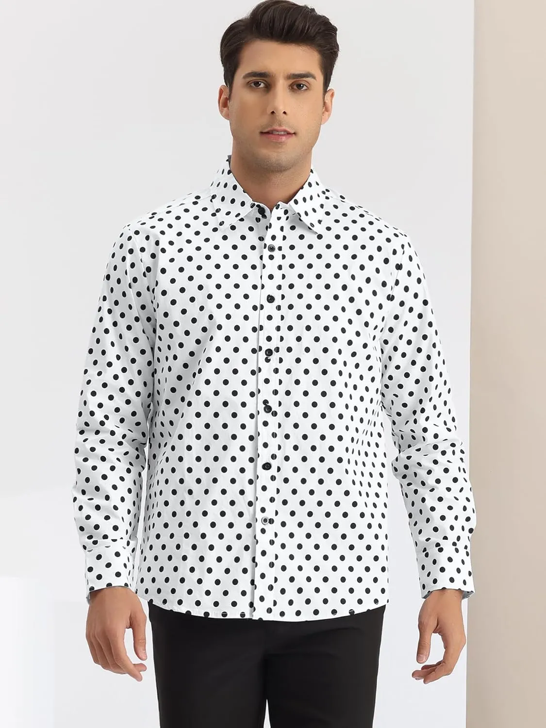 Lars Amadeus Polka Dots Pattern Shirt for Men's Long Sleeves Color Block Business Shirts
