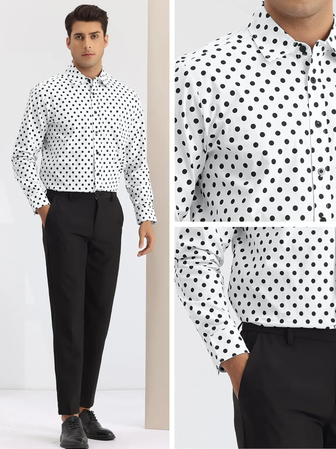 Lars Amadeus Polka Dots Pattern Shirt for Men's Long Sleeves Color Block Business Shirts