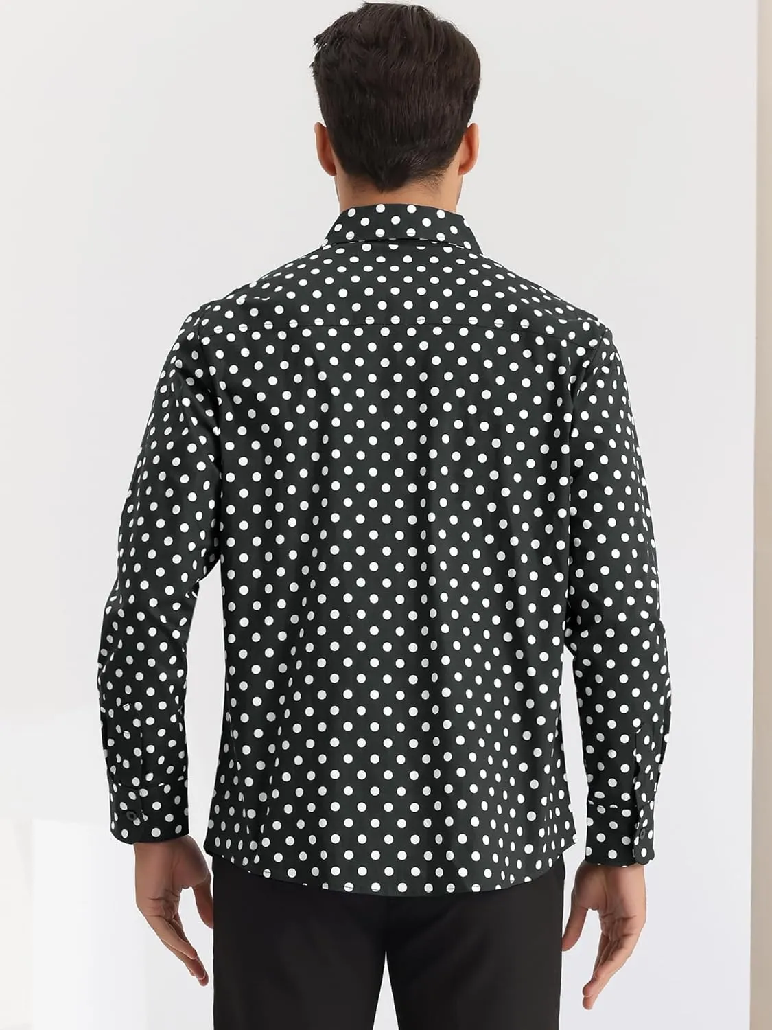 Lars Amadeus Polka Dots Pattern Shirt for Men's Long Sleeves Color Block Business Shirts