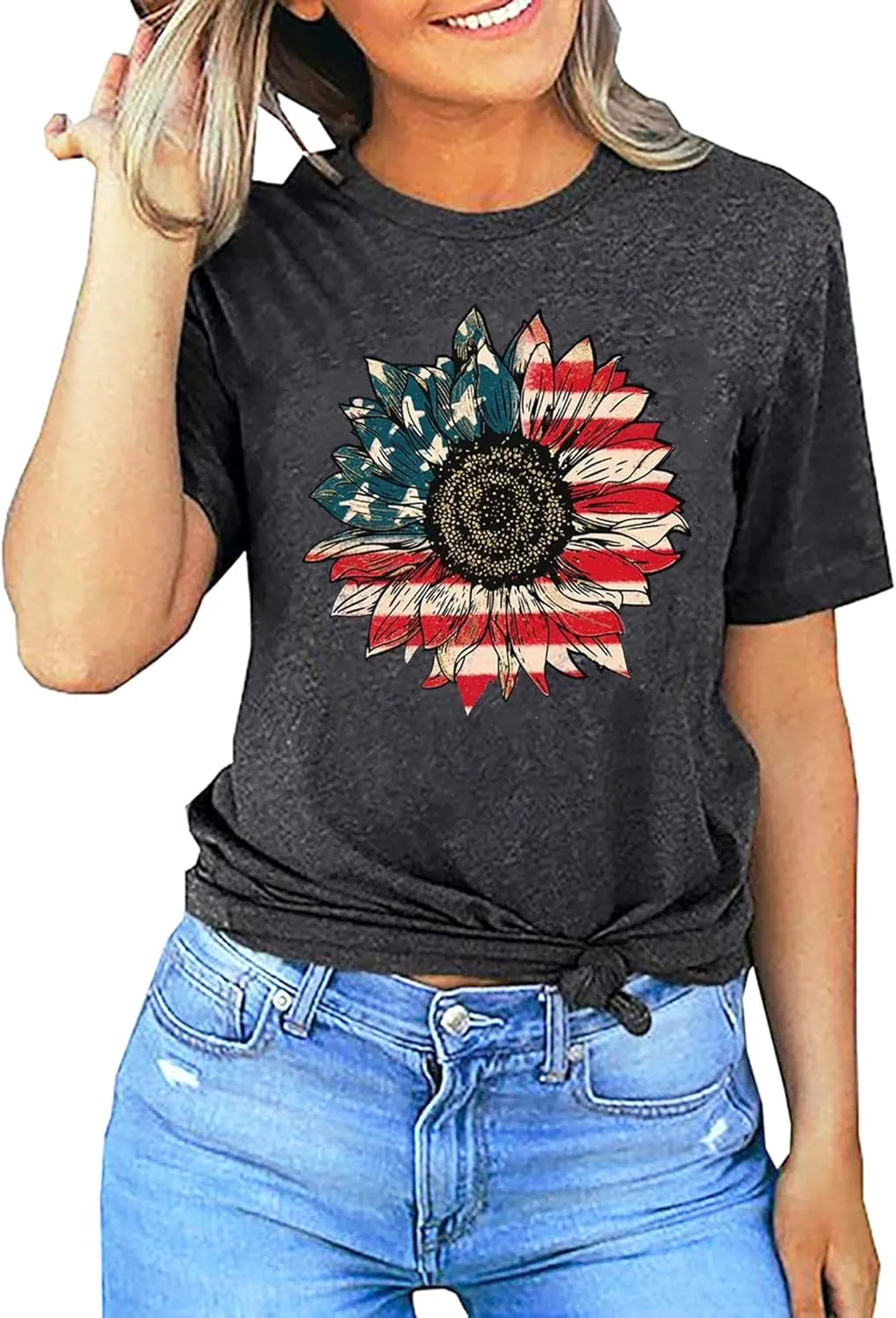 LAZYCHILD Womens Graphic Tees Sunflower Shirts Vintage Flower Graphic Tees Shirts Inspirational Tees Casual Faith Shirt Tops