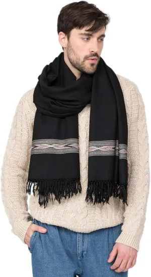 likemary Large Scarf for Men - Winter Scarf - Merino Wool Scarf Men - Blanket Scarf - Travel Blanket - Big Scarf - Meditation Blanket - Ethical Gift for Men - Takhi Black 100 X 200cm