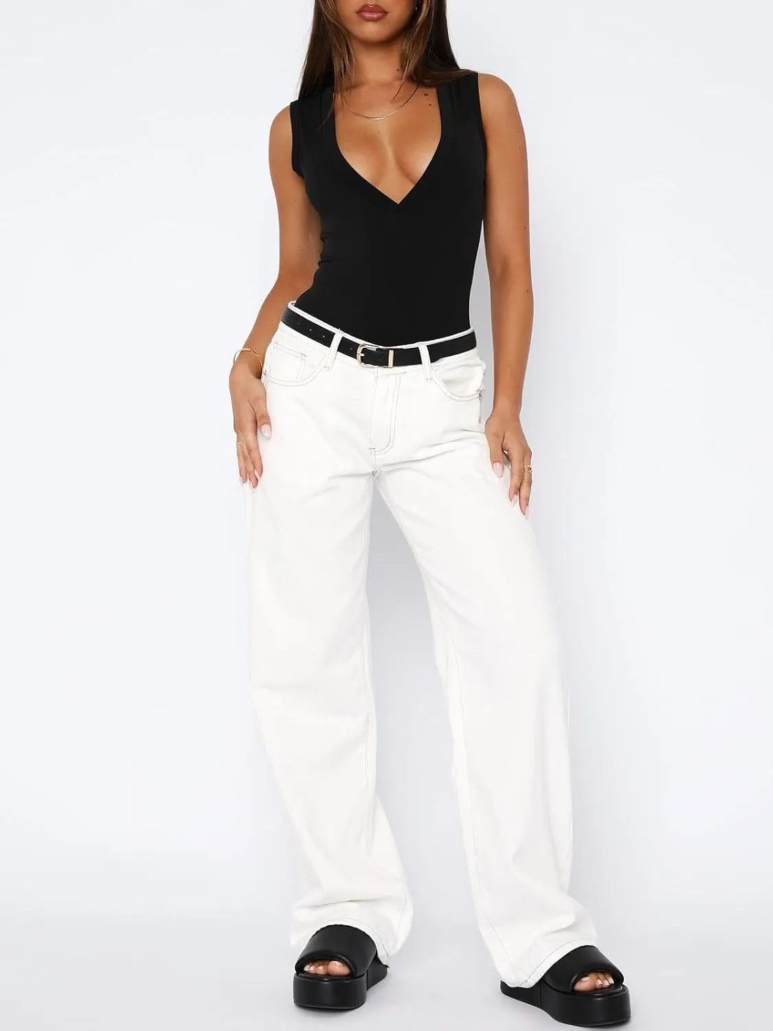 LILTWIST Wide Leg Jeans for Women Cute Baggy Stretchy Low Rise Jeans Casual Straight Leg Elastic Waist Trouser Pull On Jeans