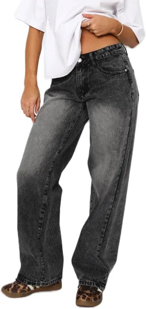 LILTWIST Wide Leg Jeans for Women Cute Baggy Stretchy Low Rise Jeans Casual Straight Leg Elastic Waist Trouser Pull On Jeans
