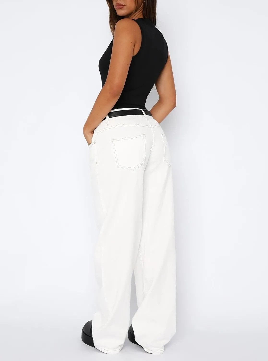 LILTWIST Wide Leg Jeans for Women Cute Baggy Stretchy Low Rise Jeans Casual Straight Leg Elastic Waist Trouser Pull On Jeans