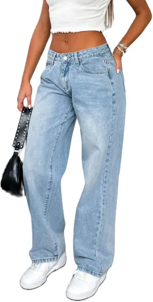 LILTWIST Wide Leg Jeans for Women Cute Baggy Stretchy Low Rise Jeans Casual Straight Leg Elastic Waist Trouser Pull On Jeans
