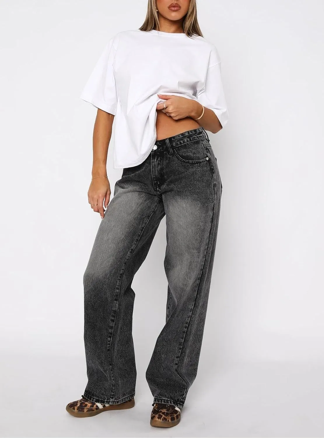 LILTWIST Wide Leg Jeans for Women Cute Baggy Stretchy Low Rise Jeans Casual Straight Leg Elastic Waist Trouser Pull On Jeans