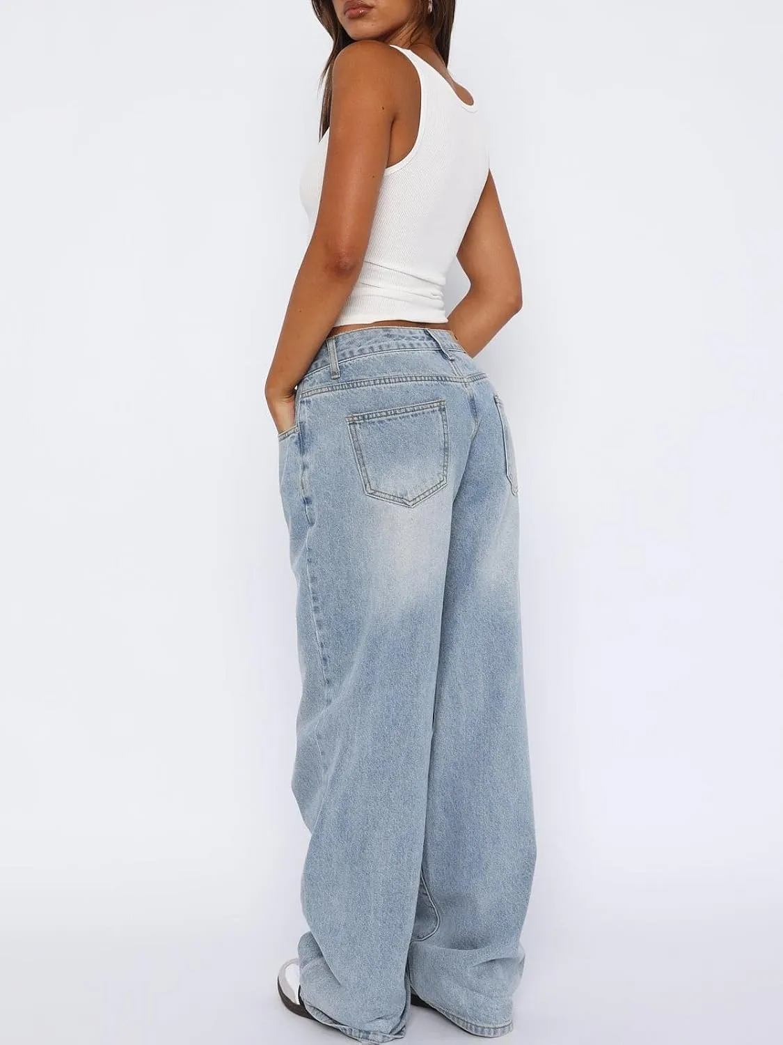 LILTWIST Wide Leg Jeans for Women Cute Baggy Stretchy Low Rise Jeans Casual Straight Leg Elastic Waist Trouser Pull On Jeans