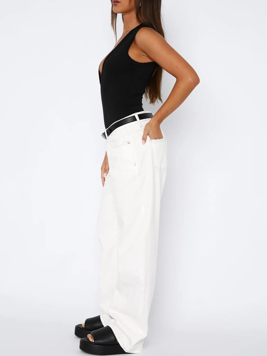 LILTWIST Wide Leg Jeans for Women Cute Baggy Stretchy Low Rise Jeans Casual Straight Leg Elastic Waist Trouser Pull On Jeans