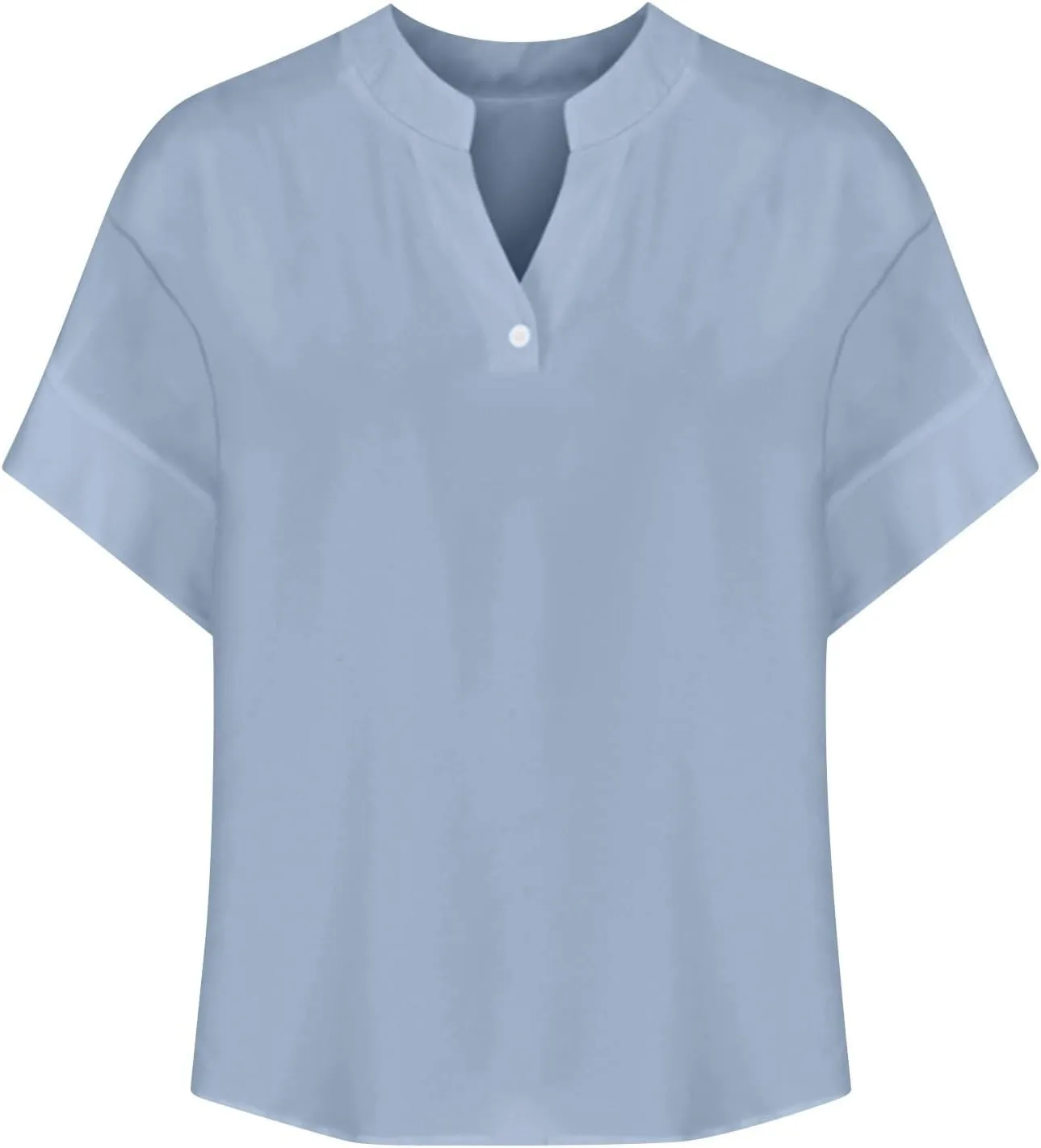 Linen Blouses for Women Short Sleeve Trendy Tops Button Down V Neck Shirt Summer Vacation Shirts 2025 Trendy Tops Tees