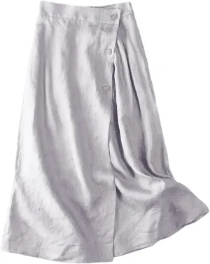 Linen Midi Skirt Womens Skirts 2025 Beach High Waisted Midi Skirt with Pockets Button Flowy A Line Boho Summer Skirts