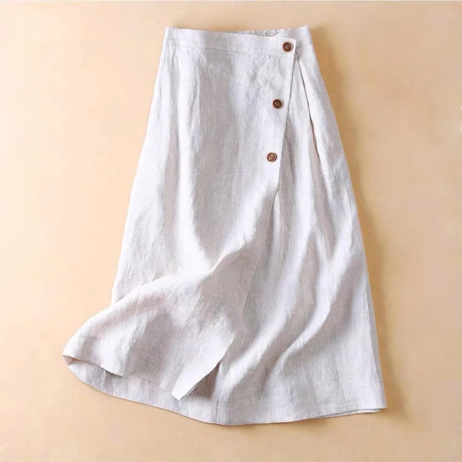 Linen Midi Skirt Womens Skirts 2025 Beach High Waisted Midi Skirt with Pockets Button Flowy A Line Boho Summer Skirts