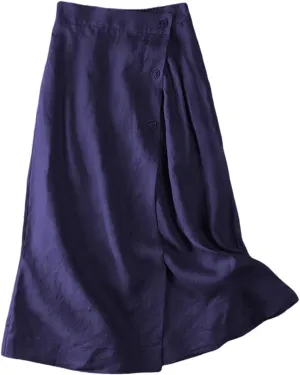 Linen Midi Skirt Womens Skirts 2025 Beach High Waisted Midi Skirt with Pockets Button Flowy A Line Boho Summer Skirts