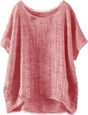 Linen Shirts for Women 2024 Fashion Plus Size Casual Short Sleeve Trendy Crewneck Tops Loose Fit Comfy Soft Blouses
